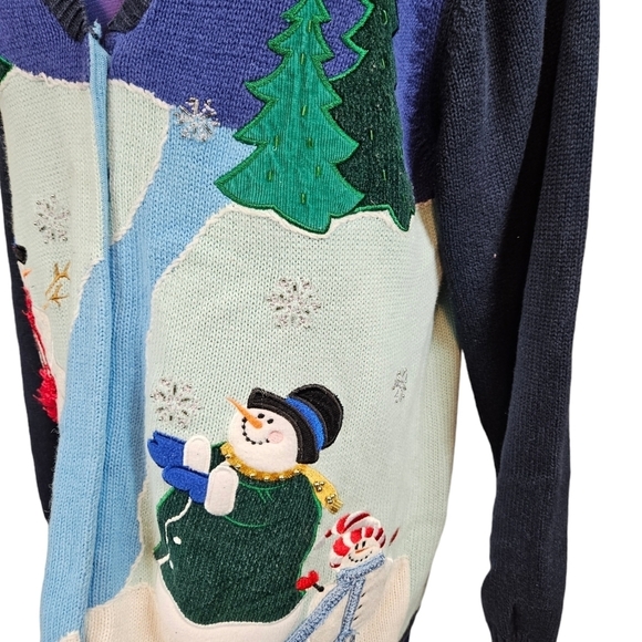 Quacker Factory Blue Button Up Snowman Christmas‎ Cardigan Size Large Women's - Picture 5 of 8